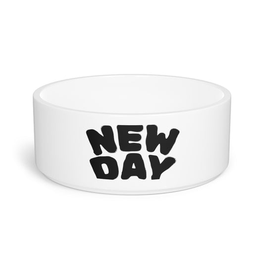 New Day Ceramic Pet Bowl — Motivational Dog & Cat Food Water Dish