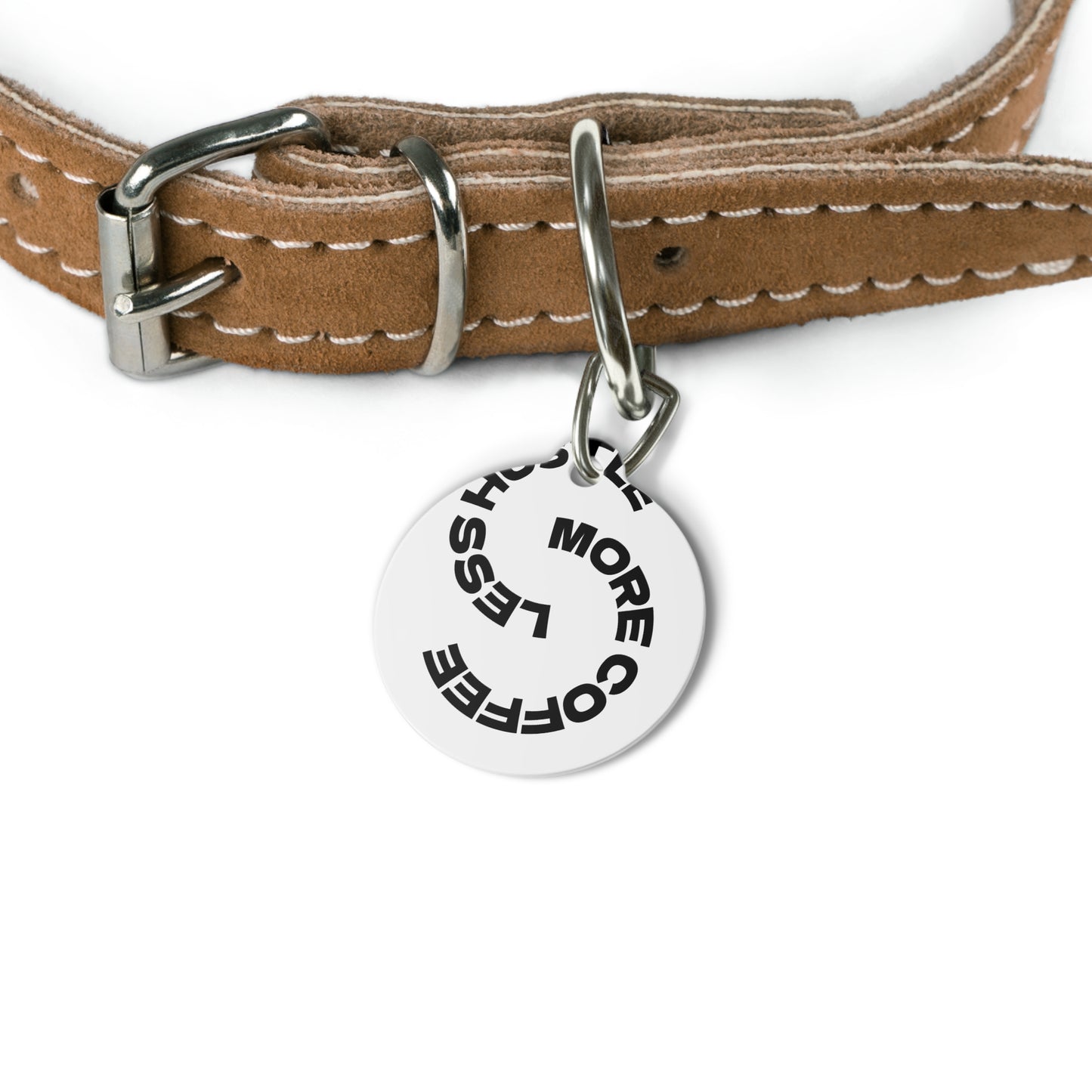 Pet Tag — "More Coffee Less Chaos" Round ID Tag